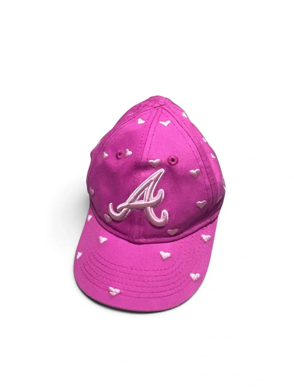 New Era Pink Kids Baseball Cap with White Heart Details